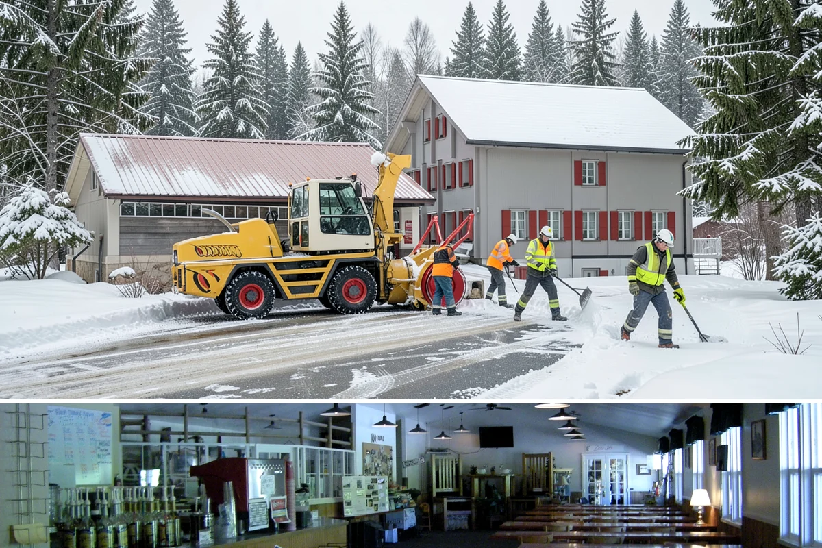 Business Park Sidewalk Clearing in Black Diamond, King County, WA - Business park demand runs December through February, when shaded courtyards and connectors refreeze overnight between weekday...
