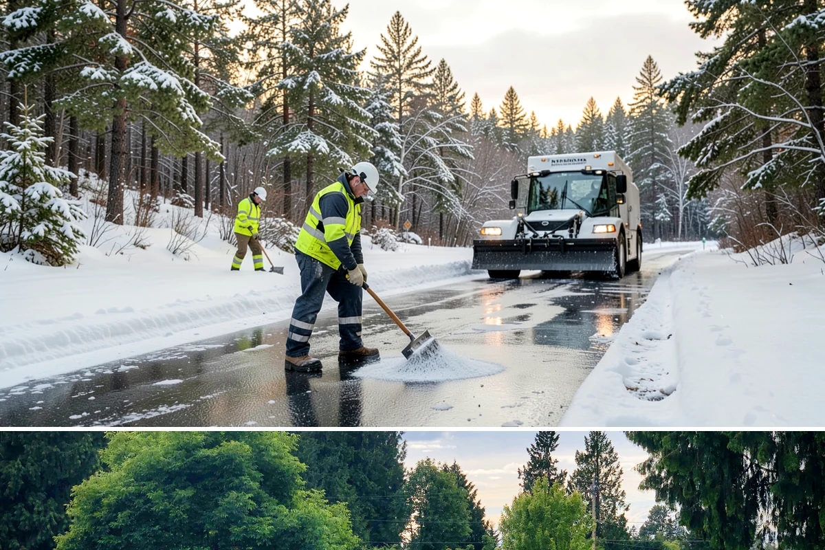 Business Park Sidewalk Clearing in Bonney Lake, Pierce County, WA - Business park demand runs December through February, when shaded courtyards and connectors refreeze overnight between weekday...