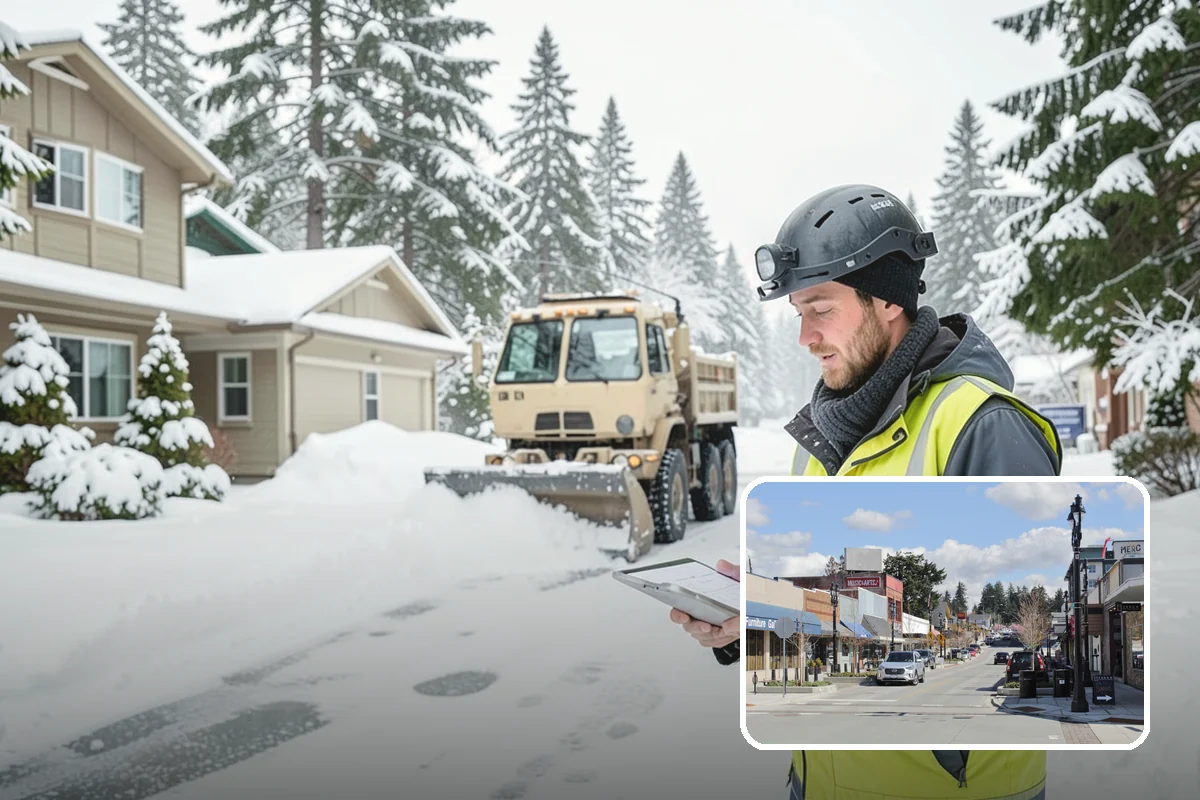 Business Park Sidewalk Clearing in Bothell, King County, WA - Inter-building campus walks cleared as a single network