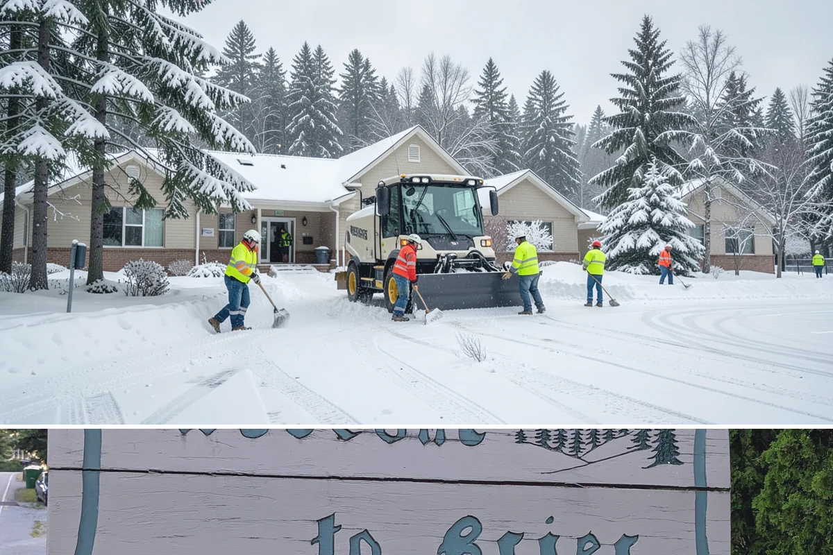 Business Park Sidewalk Clearing in Brier, Snohomish County, WA - Business park demand runs December through February, when shaded courtyards and connectors refreeze overnight between weekday...