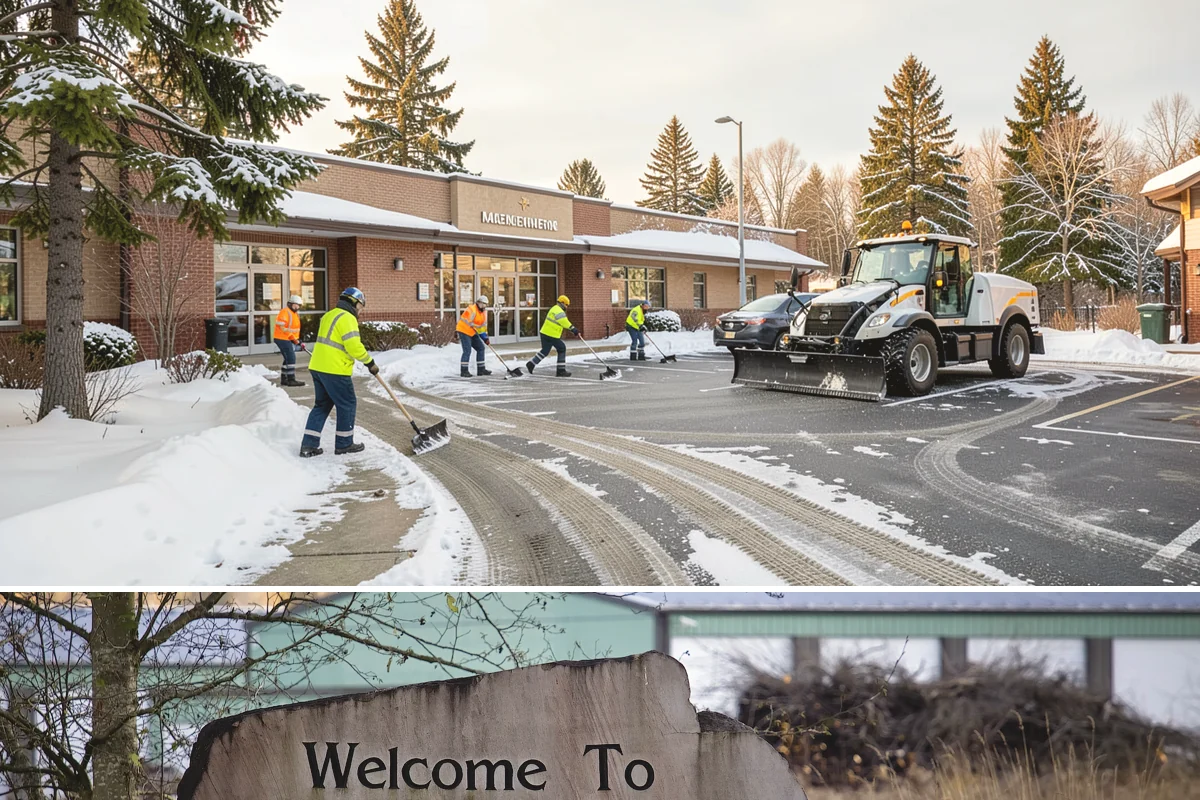 Business Park Sidewalk Clearing in Buckley, Pierce County, WA - Business park demand runs December through February, when shaded courtyards and connectors refreeze overnight between weekday...
