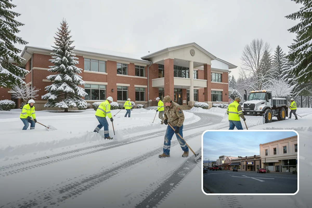 Business Park Sidewalk Clearing in Burlington, Skagit County, WA - Inter-building campus walks cleared as a single network