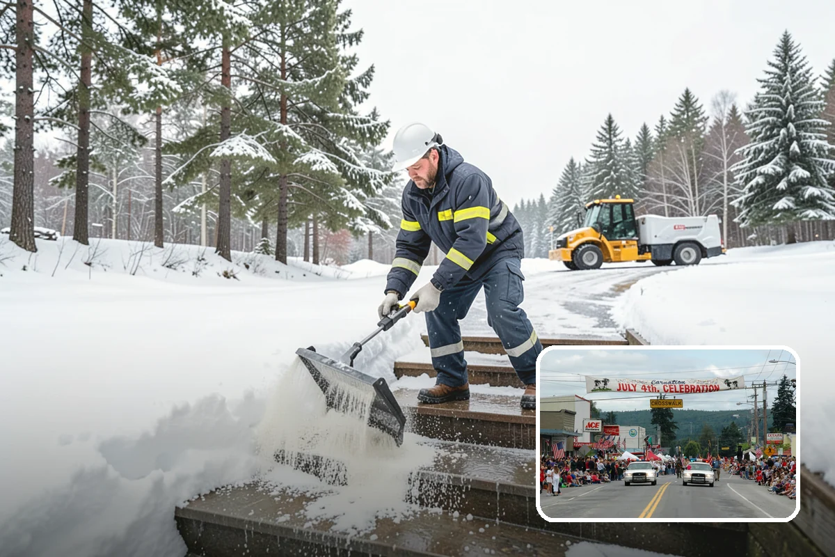 Business Park Sidewalk Clearing in Carnation, King County, WA - Inter-building campus walks cleared as a single network