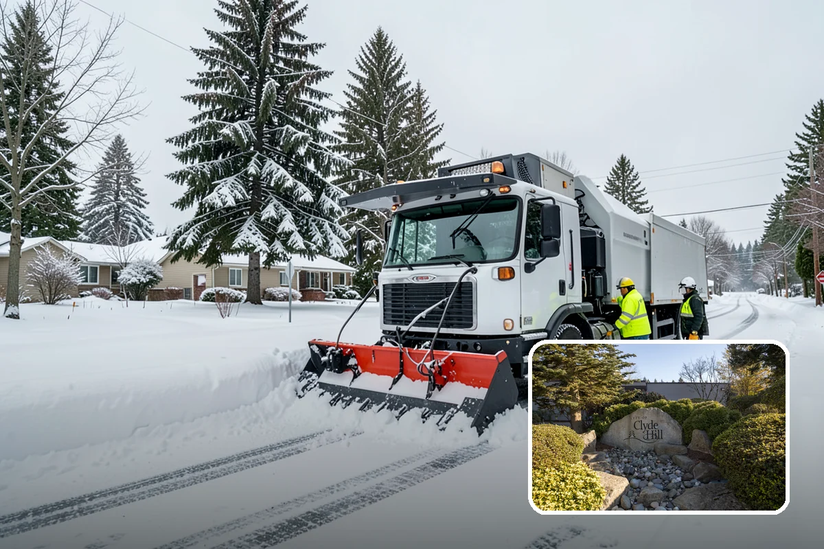 Business Park Sidewalk Clearing in Clyde Hill, King County, WA - Inter-building campus walks cleared as a single network