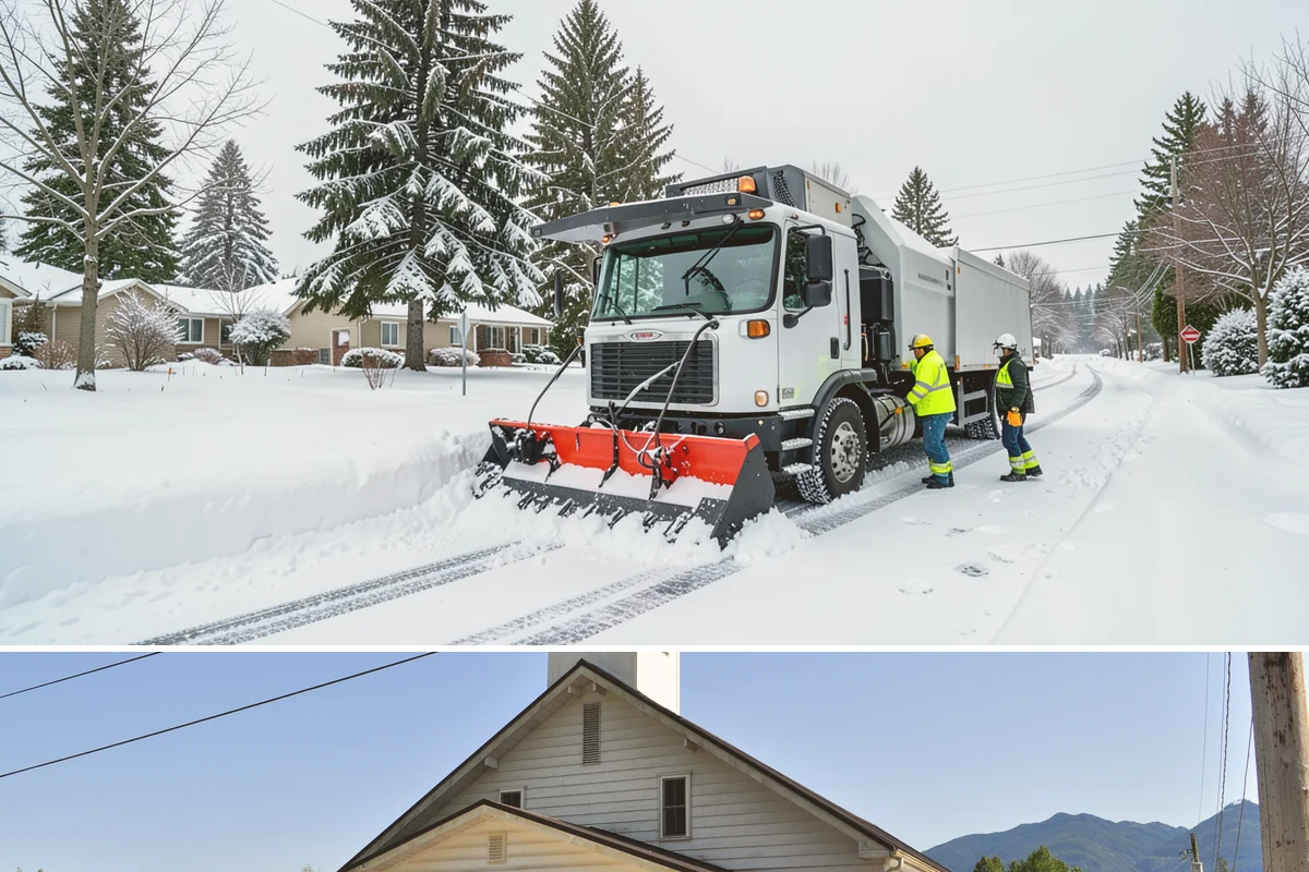 Business Park Sidewalk Clearing in Concrete, Skagit County, WA - Business park demand runs December through February, when shaded courtyards and connectors refreeze overnight between weekday...