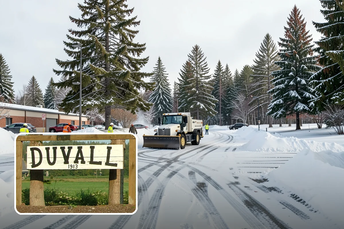 Business Park Sidewalk Clearing in Duvall, King County, WA - Inter-building campus walks cleared as a single network