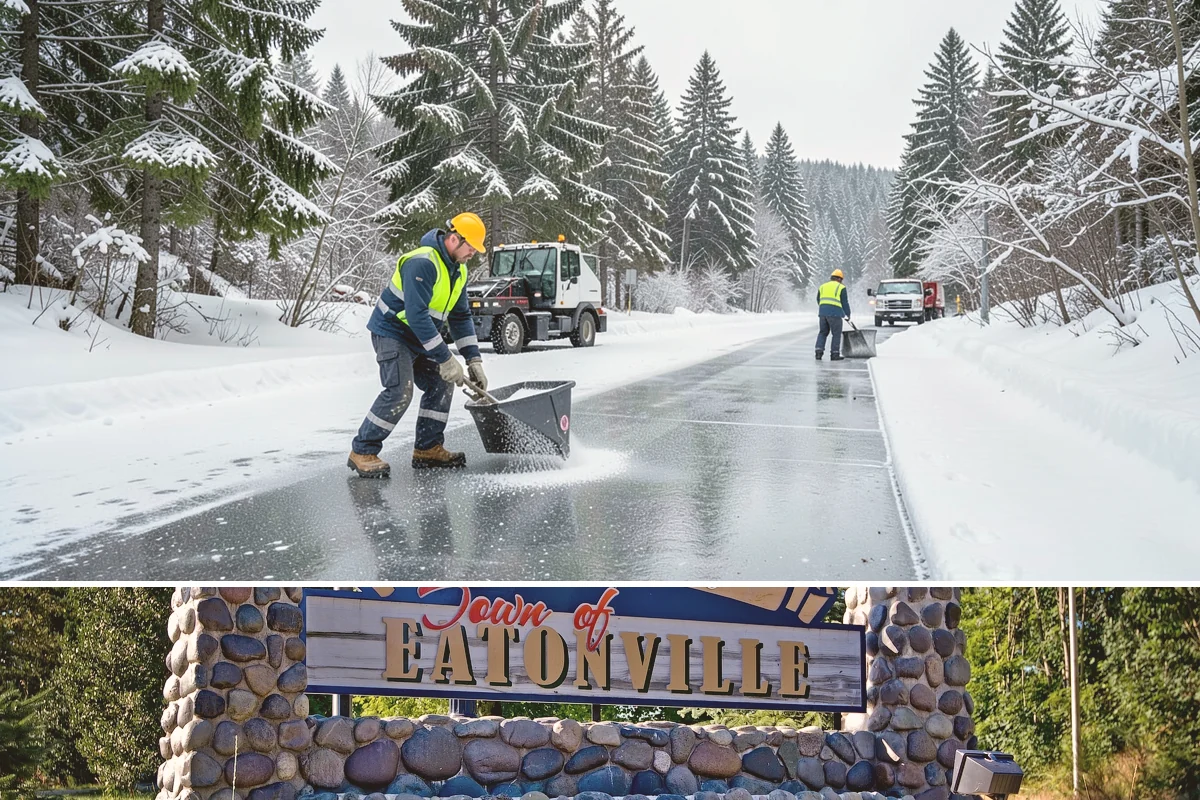 Business Park Sidewalk Clearing in Eatonville, Pierce County, WA - Business park demand runs December through February, when shaded courtyards and connectors refreeze overnight between weekday...