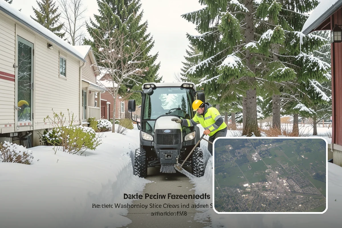 Business Park Sidewalk Clearing in Enumclaw, King County, WA - Inter-building campus walks cleared as a single network