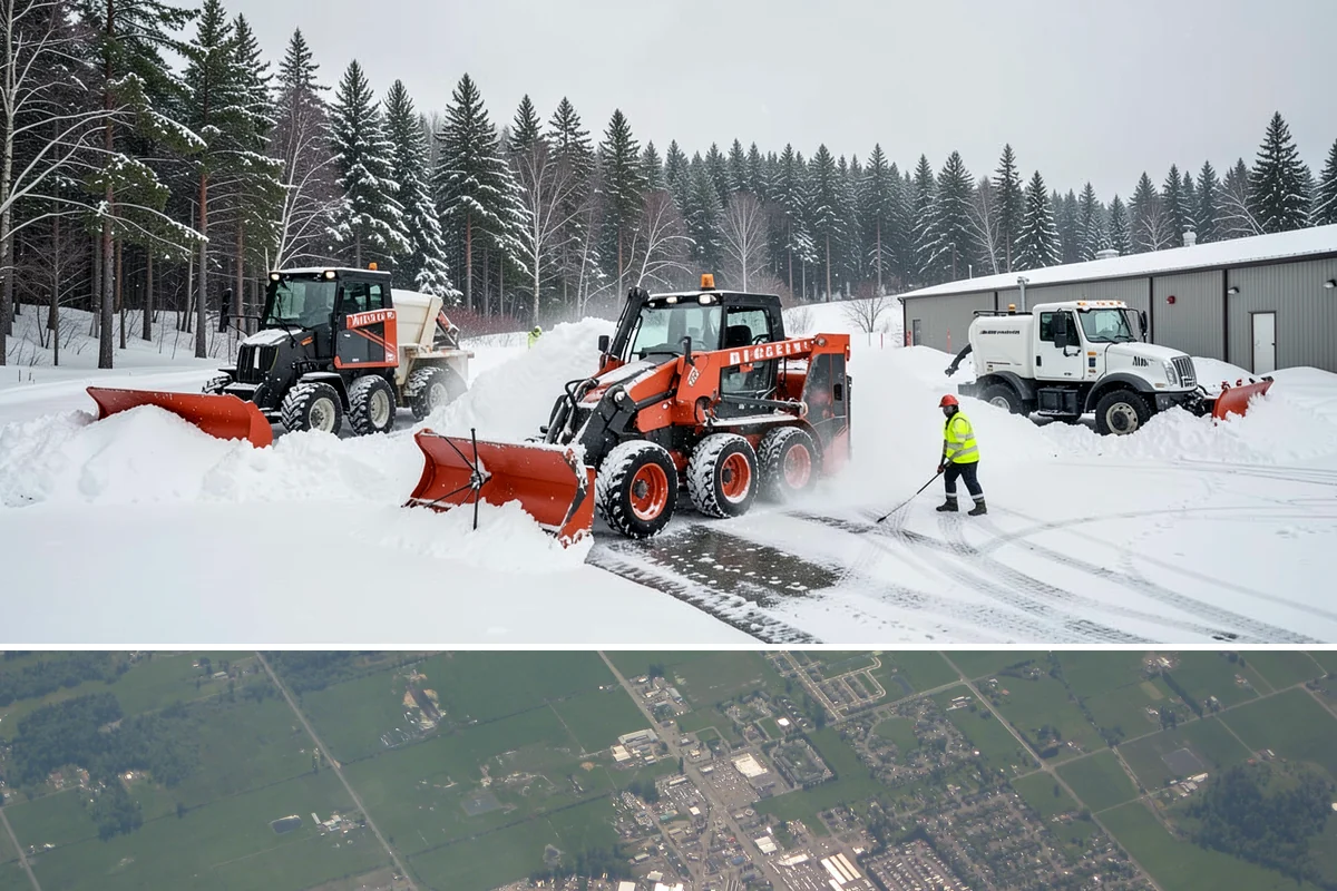 Business Park Sidewalk Clearing in Enumclaw, King County, WA - Business park demand runs December through February, when shaded courtyards and connectors refreeze overnight between weekday...