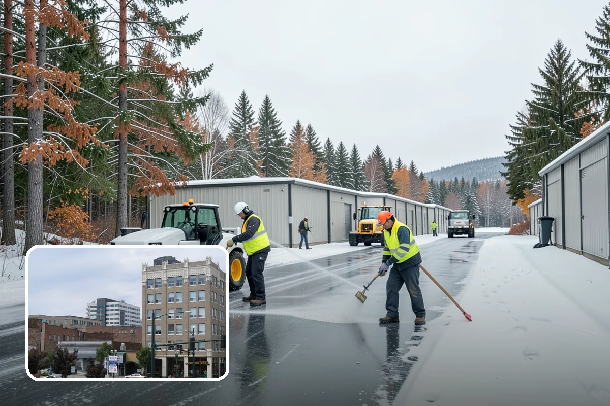 Business Park Sidewalk Clearing in Everett, Snohomish County, WA - Inter-building campus walks cleared as a single network