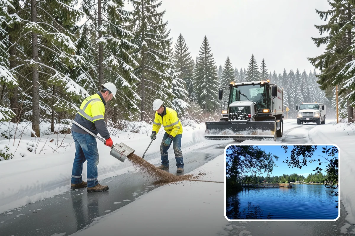 Business Park Sidewalk Clearing in Federal Way, King County, WA - Inter-building campus walks cleared as a single network