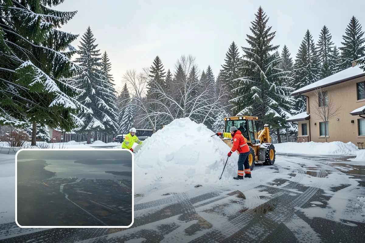 Business Park Sidewalk Clearing in Fife, Pierce County, WA - Inter-building campus walks cleared as a single network
