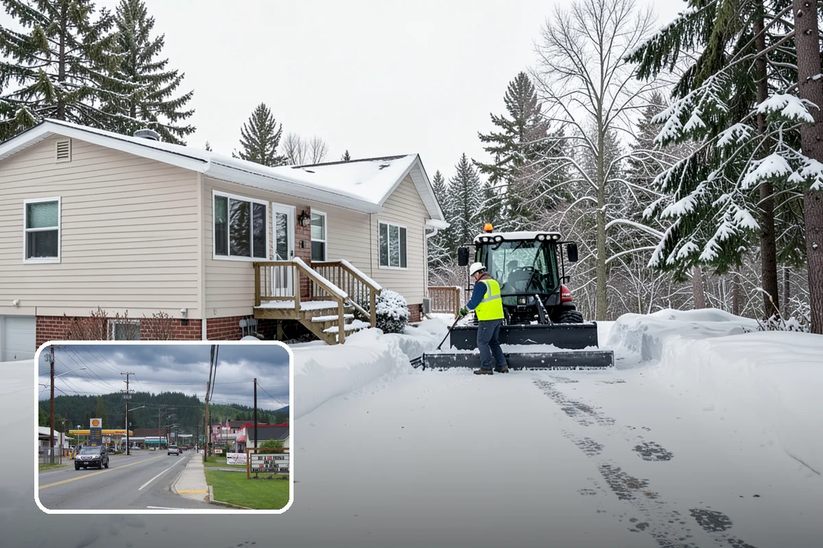 Business Park Sidewalk Clearing in Granite Falls, Snohomish County, WA - Inter-building campus walks cleared as a single network