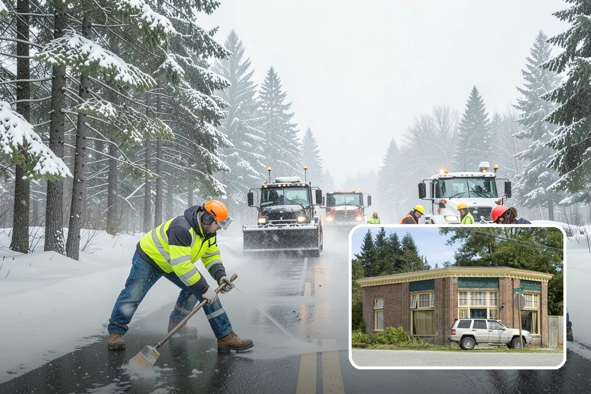 Business Park Sidewalk Clearing in Hamilton, Skagit County, WA - Inter-building campus walks cleared as a single network