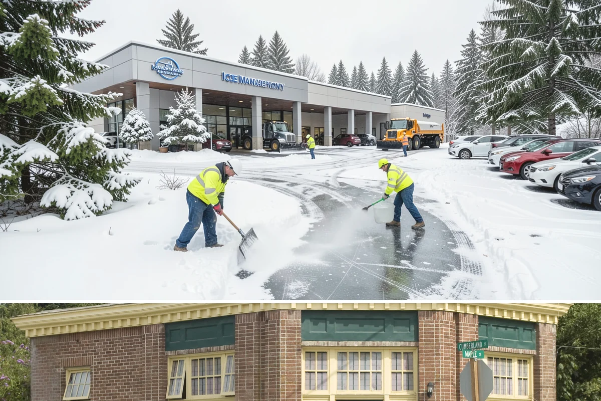 Business Park Sidewalk Clearing in Hamilton, Skagit County, WA - Business park demand runs December through February, when shaded courtyards and connectors refreeze overnight between weekday...