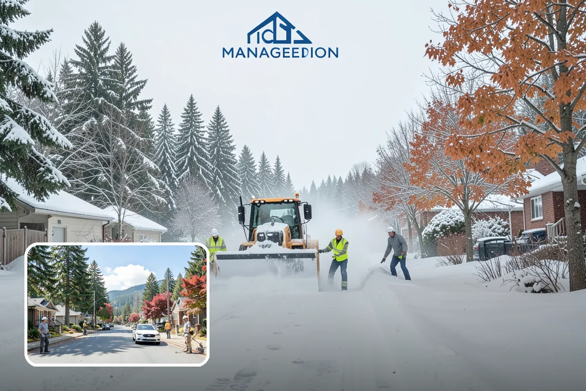 Business Park Sidewalk Clearing in Hunts Point, King County, WA - Inter-building campus walks cleared as a single network