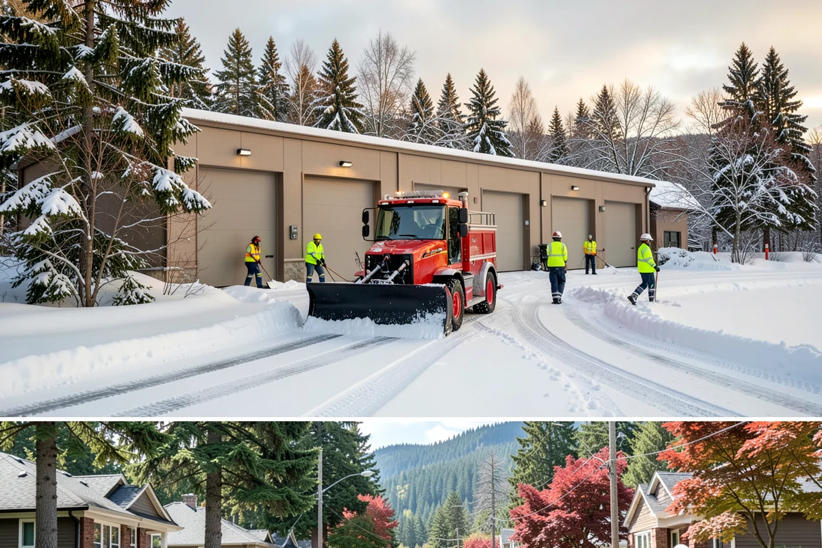 Business Park Sidewalk Clearing in Hunts Point, King County, WA - Business park demand runs December through February, when shaded courtyards and connectors refreeze overnight between weekday...