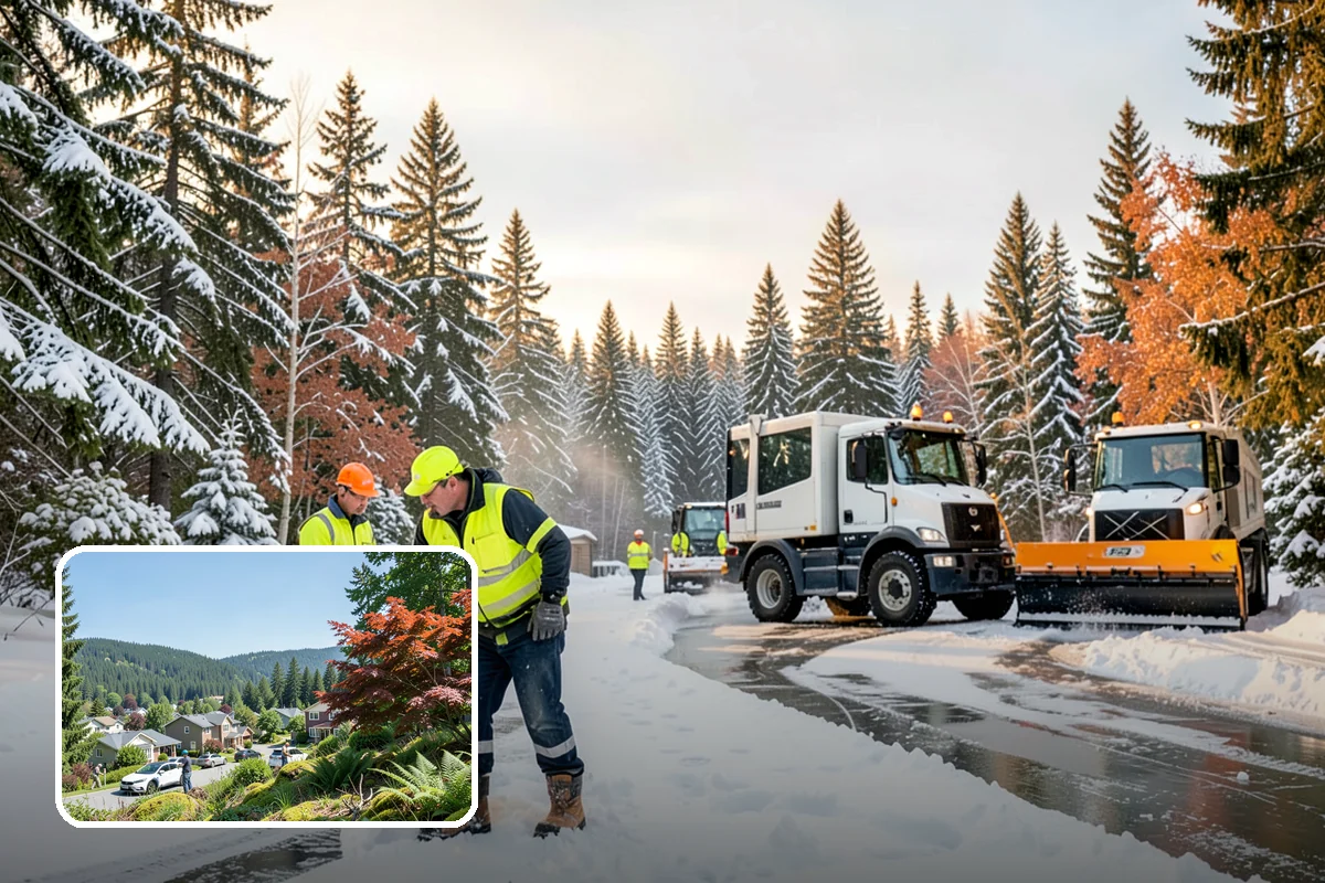 Business Park Sidewalk Clearing in Index, Snohomish County, WA - Inter-building campus walks cleared as a single network