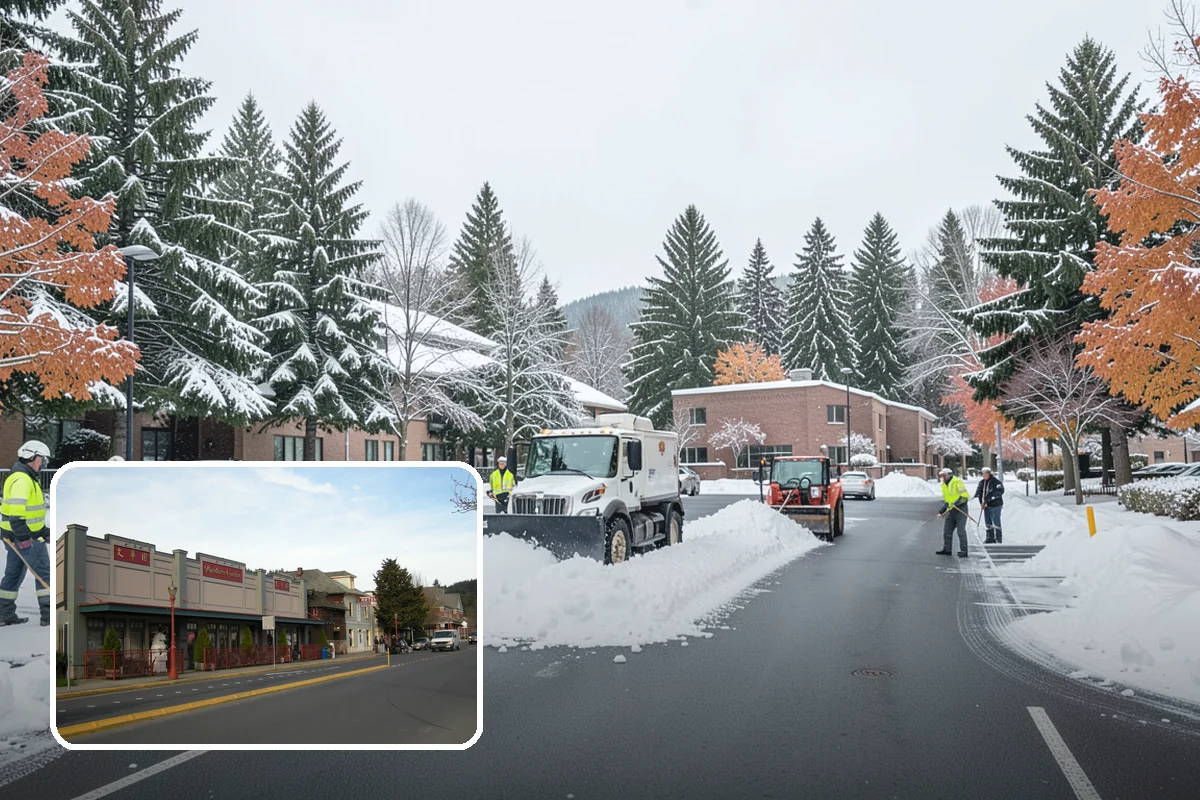 Business Park Sidewalk Clearing in Issaquah, King County, WA - Inter-building campus walks cleared as a single network