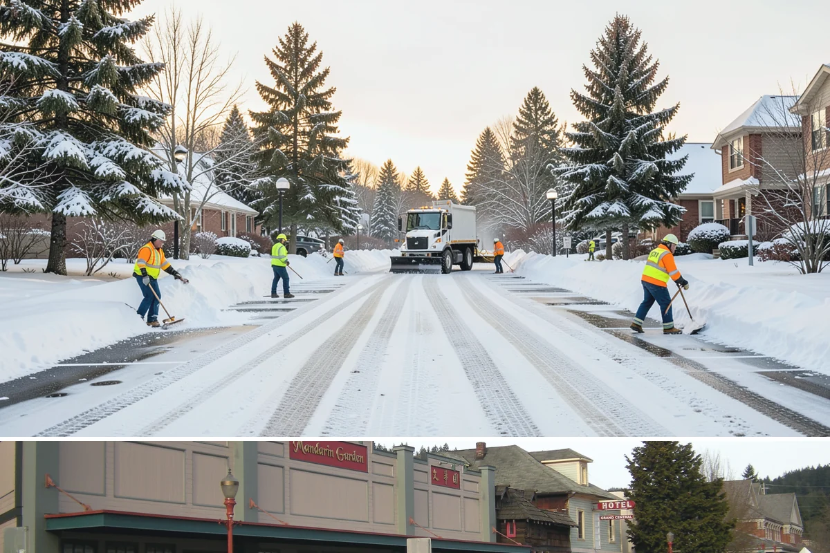 Business Park Sidewalk Clearing in Issaquah, King County, WA - Business park demand runs December through February, when shaded courtyards and connectors refreeze overnight between weekday...