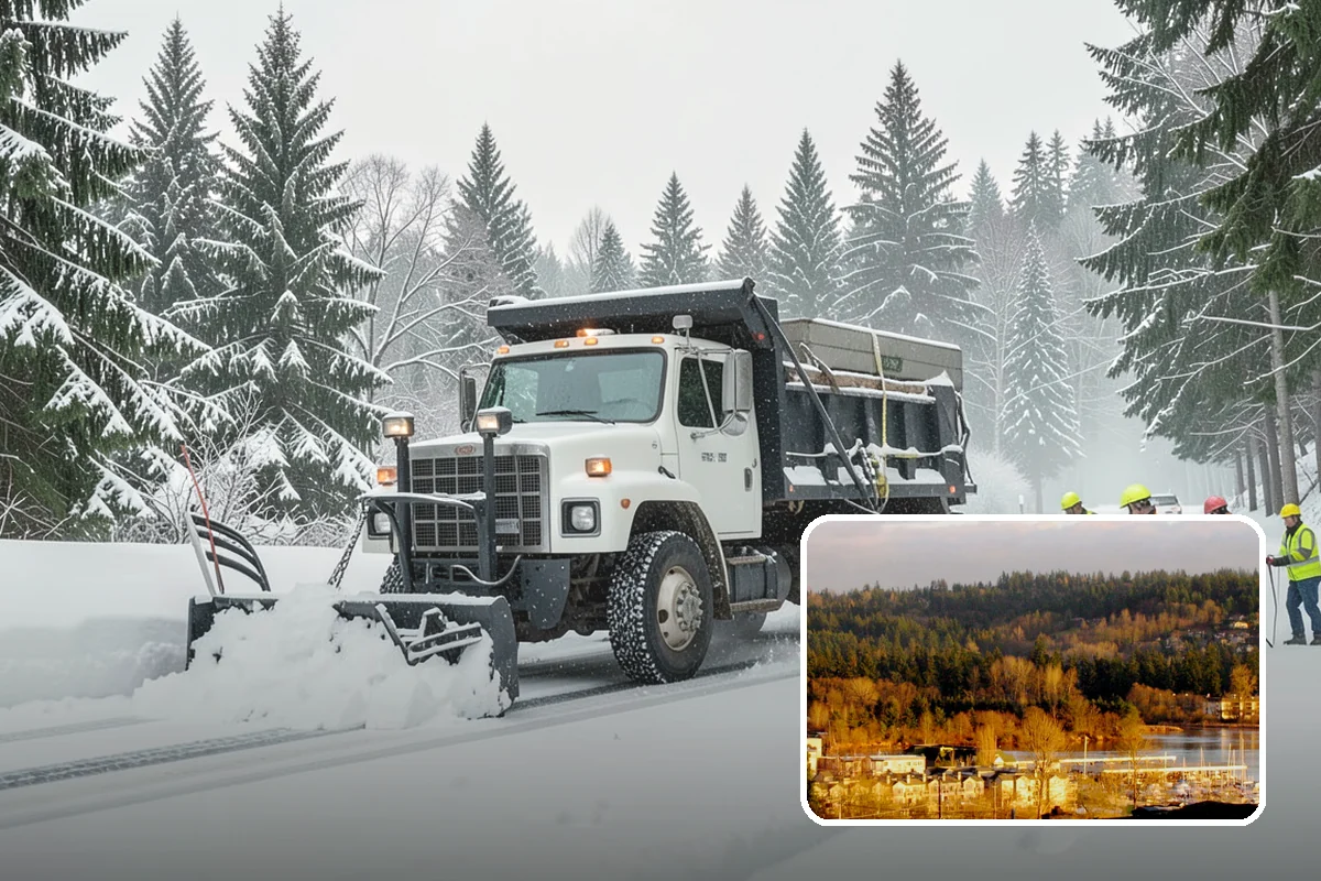 Business Park Sidewalk Clearing in Kenmore, King County, WA - Inter-building campus walks cleared as a single network