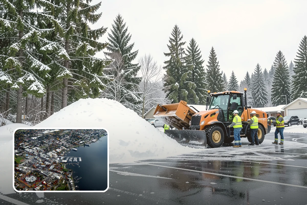 Business Park Sidewalk Clearing in Kirkland, King County, WA - Inter-building campus walks cleared as a single network