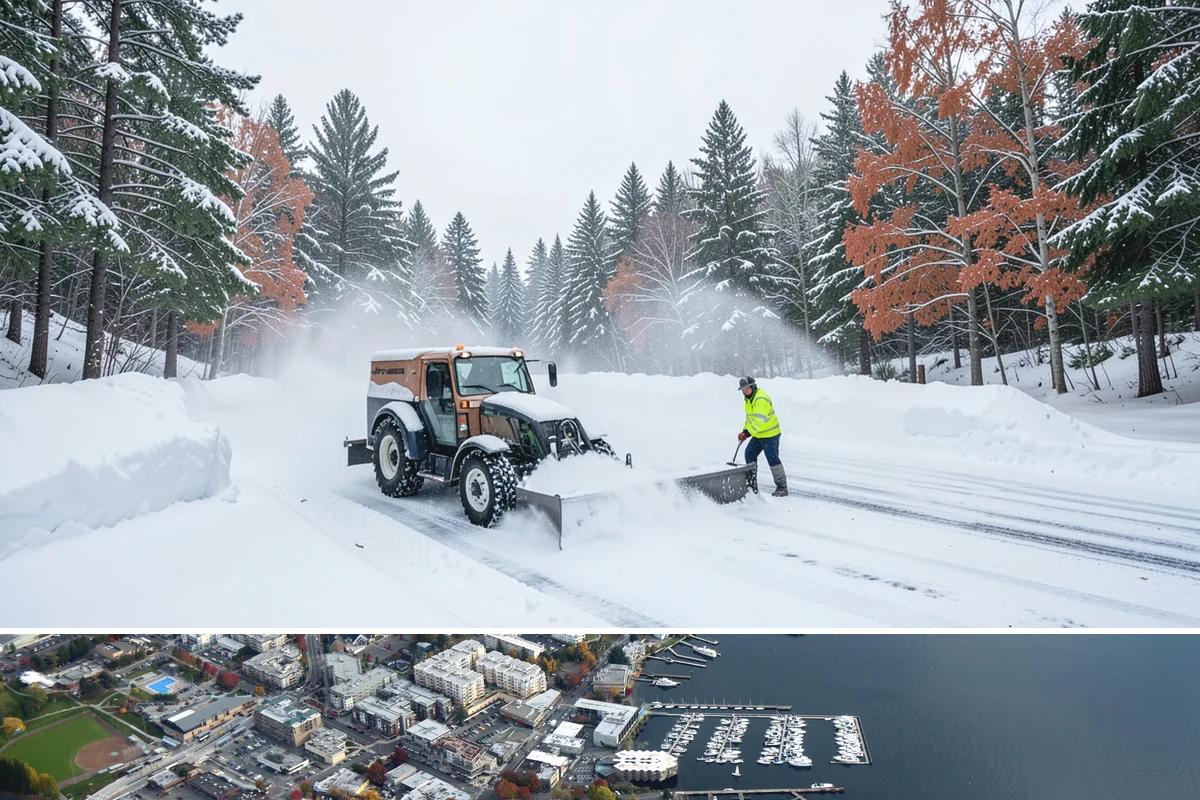 Business Park Sidewalk Clearing in Kirkland, King County, WA - Business park demand runs December through February, when shaded courtyards and connectors refreeze overnight between weekday...