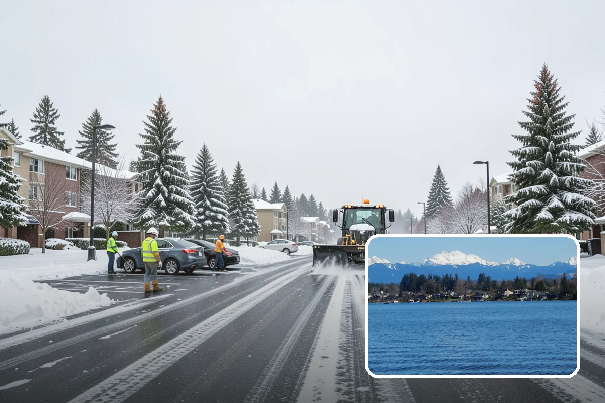 Business Park Sidewalk Clearing in Lake Stevens, Snohomish County, WA - Inter-building campus walks cleared as a single network