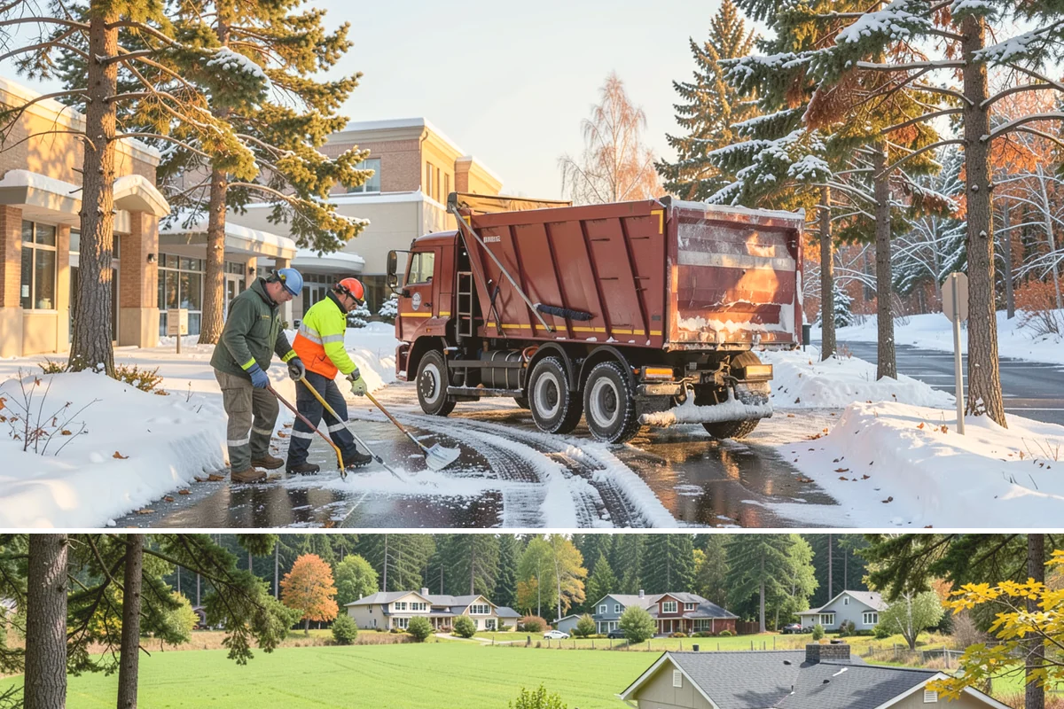 Business Park Sidewalk Clearing in Lyman, Skagit County, WA - Business park demand runs December through February, when shaded courtyards and connectors refreeze overnight between weekday...