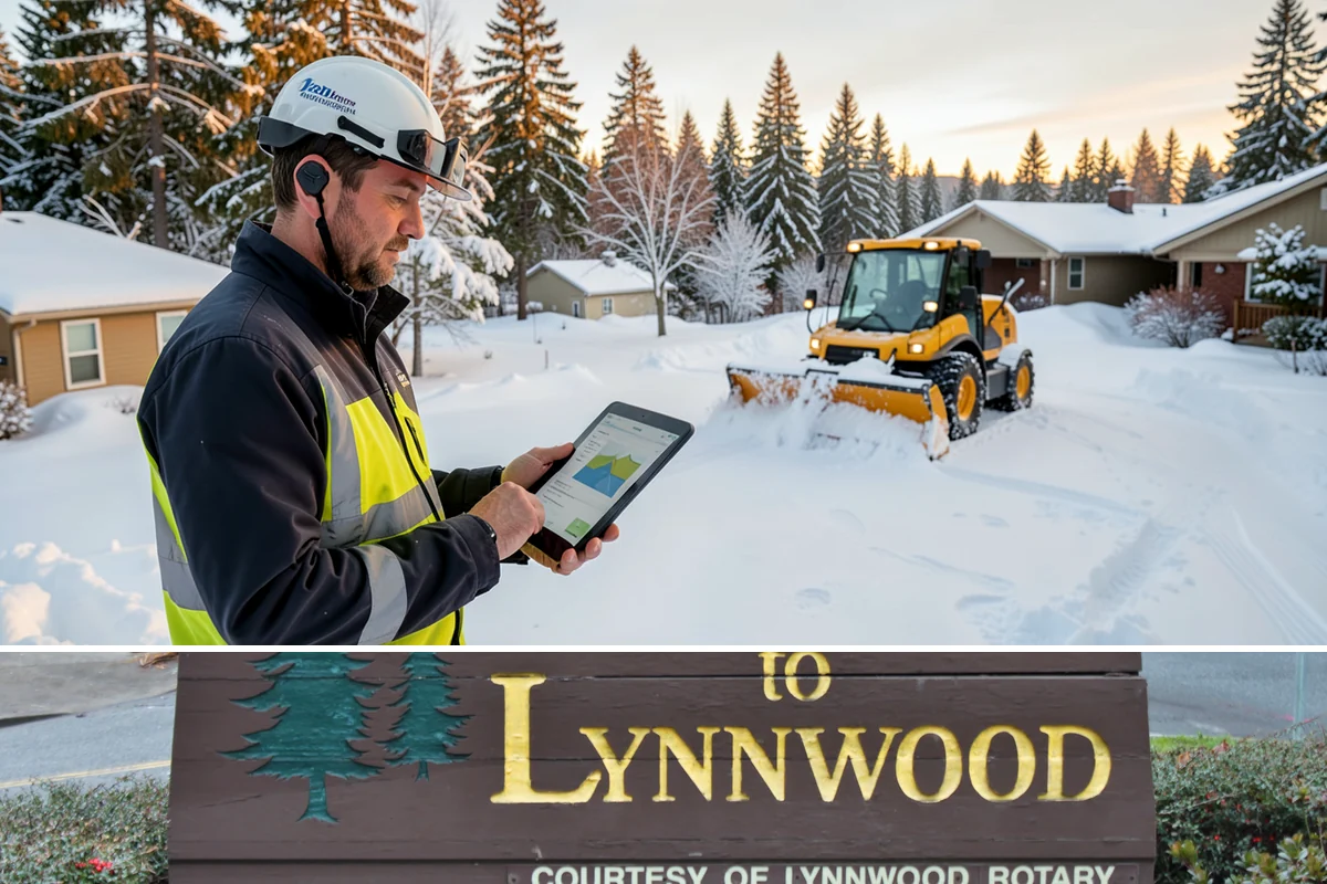 Business Park Sidewalk Clearing in Lynnwood, Snohomish County, WA - Business park demand runs December through February, when shaded courtyards and connectors refreeze overnight between weekday...