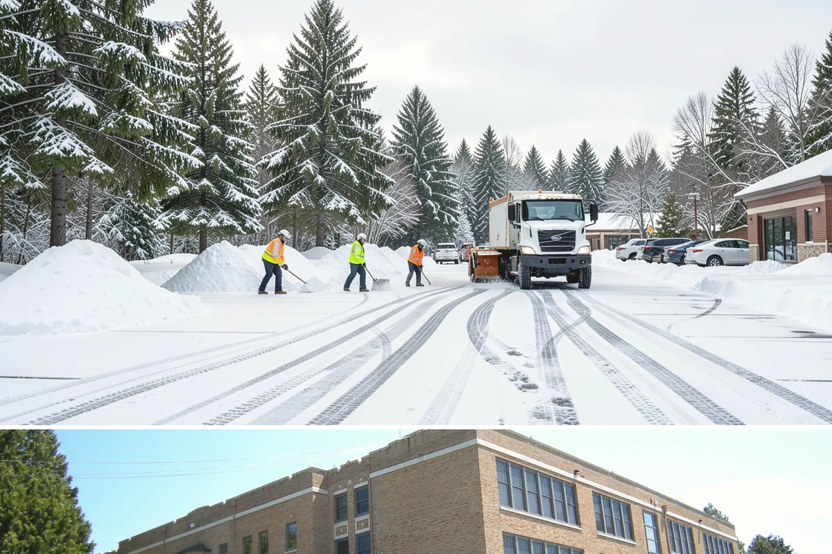Business Park Sidewalk Clearing in Maple Valley, King County, WA - Business park demand runs December through February, when shaded courtyards and connectors refreeze overnight between weekday...