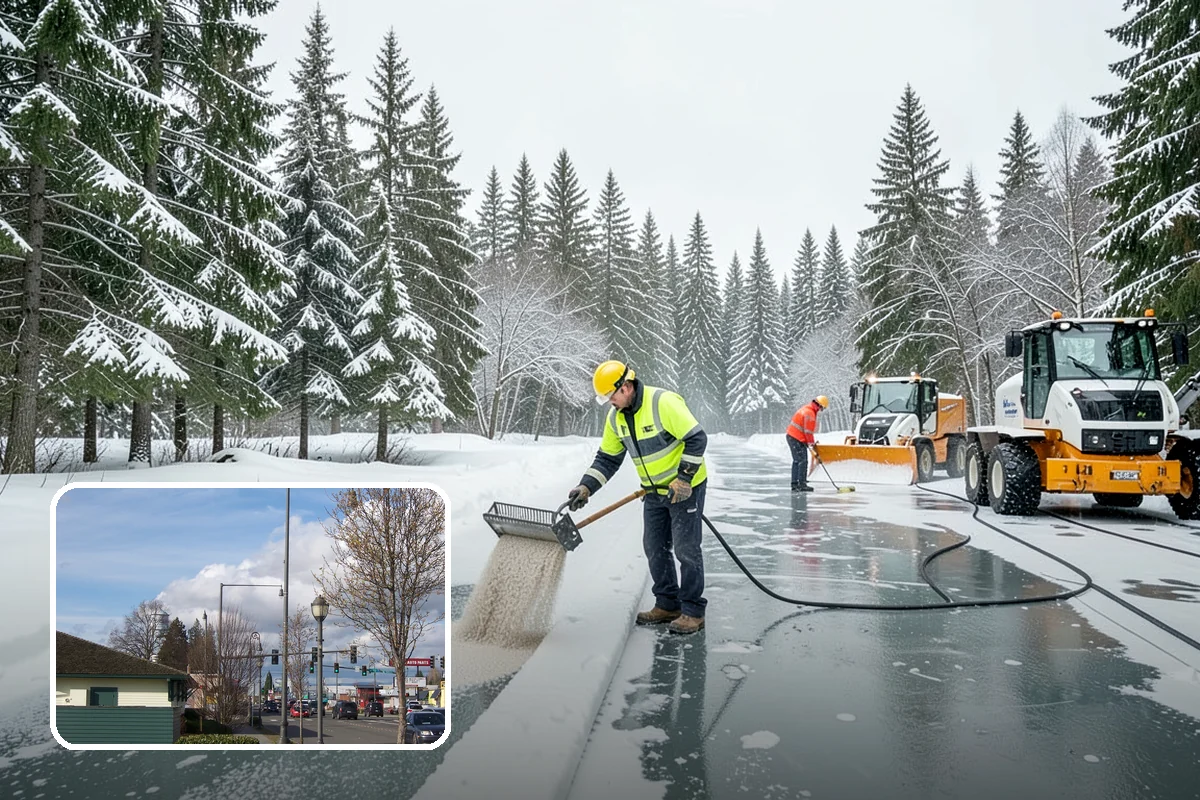 Business Park Sidewalk Clearing in Marysville, Snohomish County, WA - Inter-building campus walks cleared as a single network
