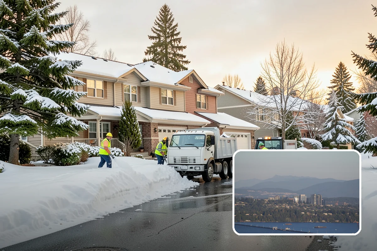 Business Park Sidewalk Clearing in Medina, King County, WA - Inter-building campus walks cleared as a single network