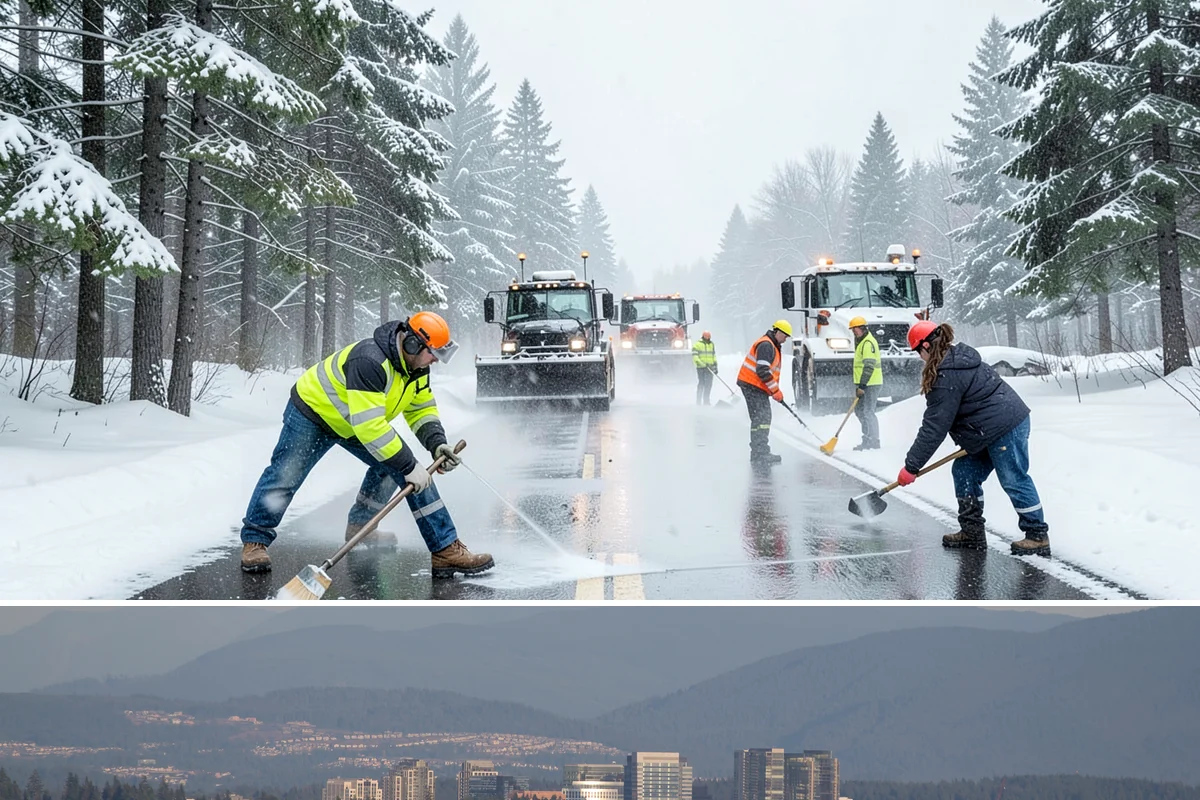 Business Park Sidewalk Clearing in Medina, King County, WA - Business park demand runs December through February, when shaded courtyards and connectors refreeze overnight between weekday...