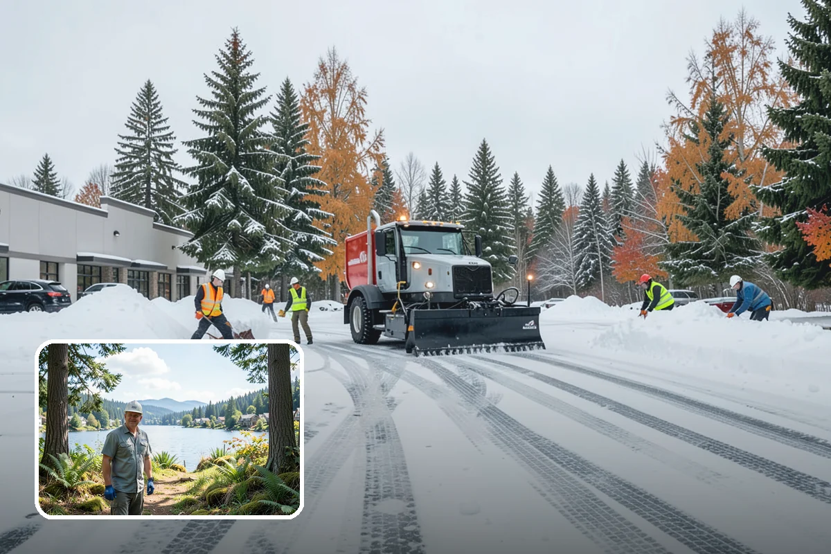 Business Park Sidewalk Clearing in Milton, King County, WA - Inter-building campus walks cleared as a single network