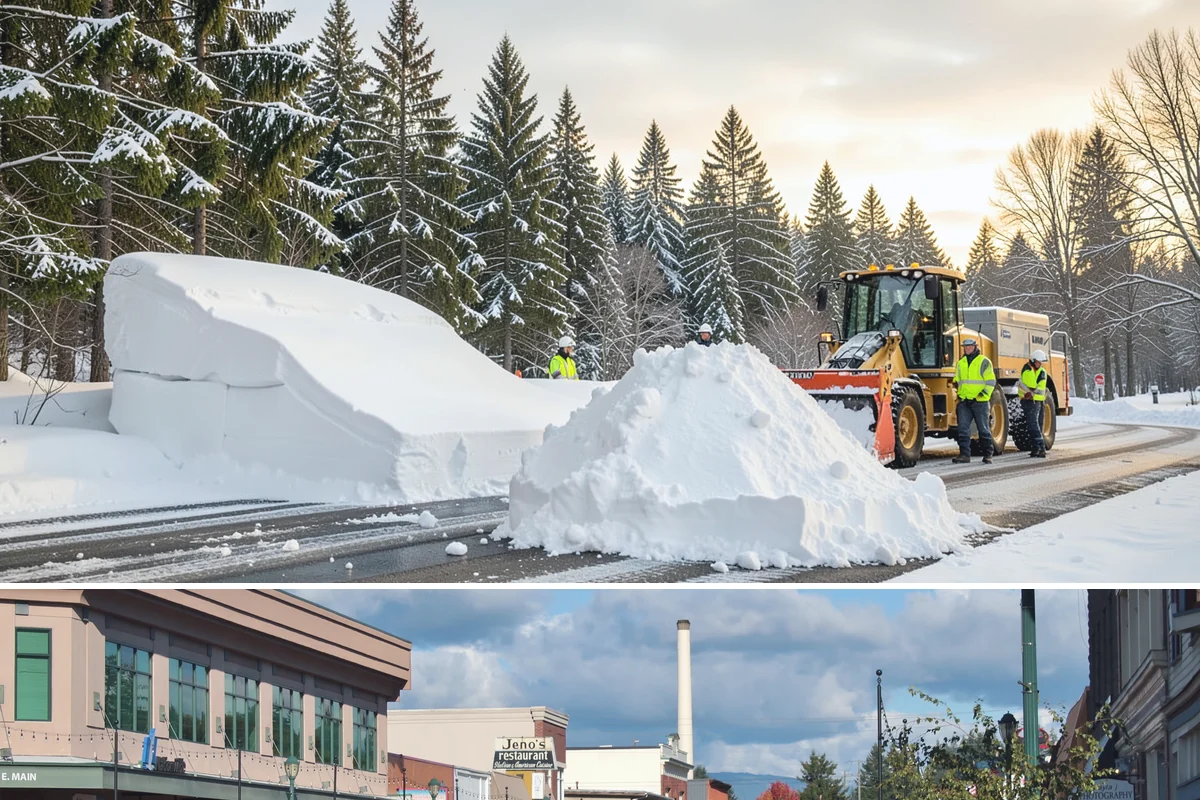 Business Park Sidewalk Clearing in Monroe, Snohomish County, WA - Business park demand runs December through February, when shaded courtyards and connectors refreeze overnight between weekday...