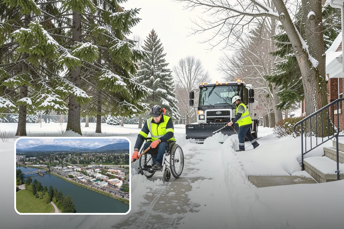 Business Park Sidewalk Clearing in Mount Vernon, Skagit County, WA - Inter-building campus walks cleared as a single network