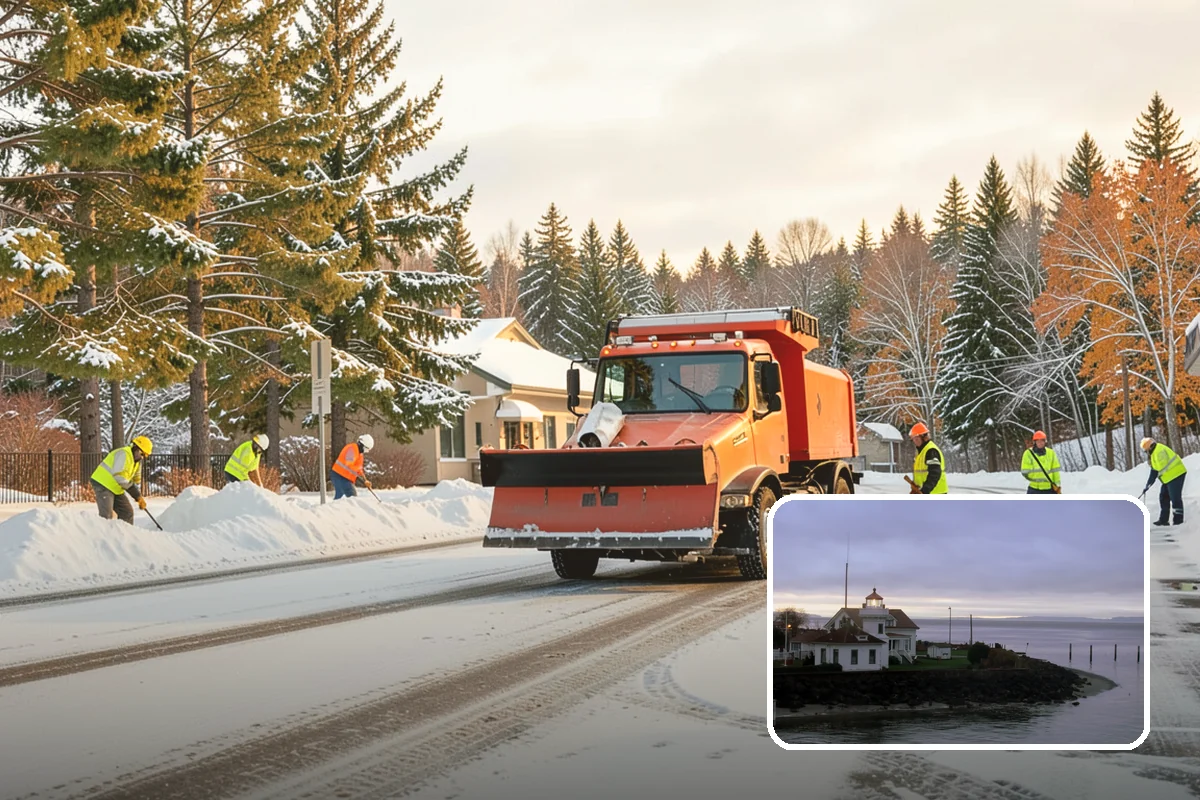 Business Park Sidewalk Clearing in Mukilteo, Snohomish County, WA - Inter-building campus walks cleared as a single network
