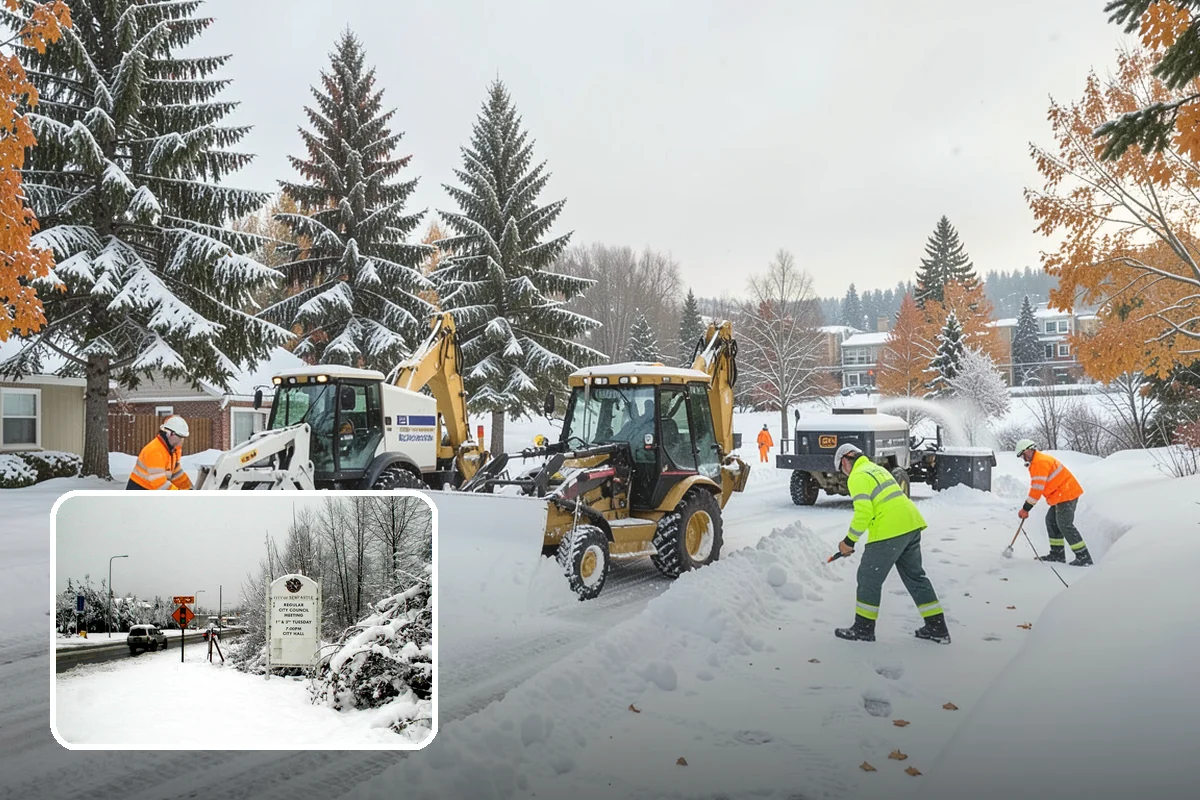 Business Park Sidewalk Clearing in Newcastle, King County, WA - Inter-building campus walks cleared as a single network