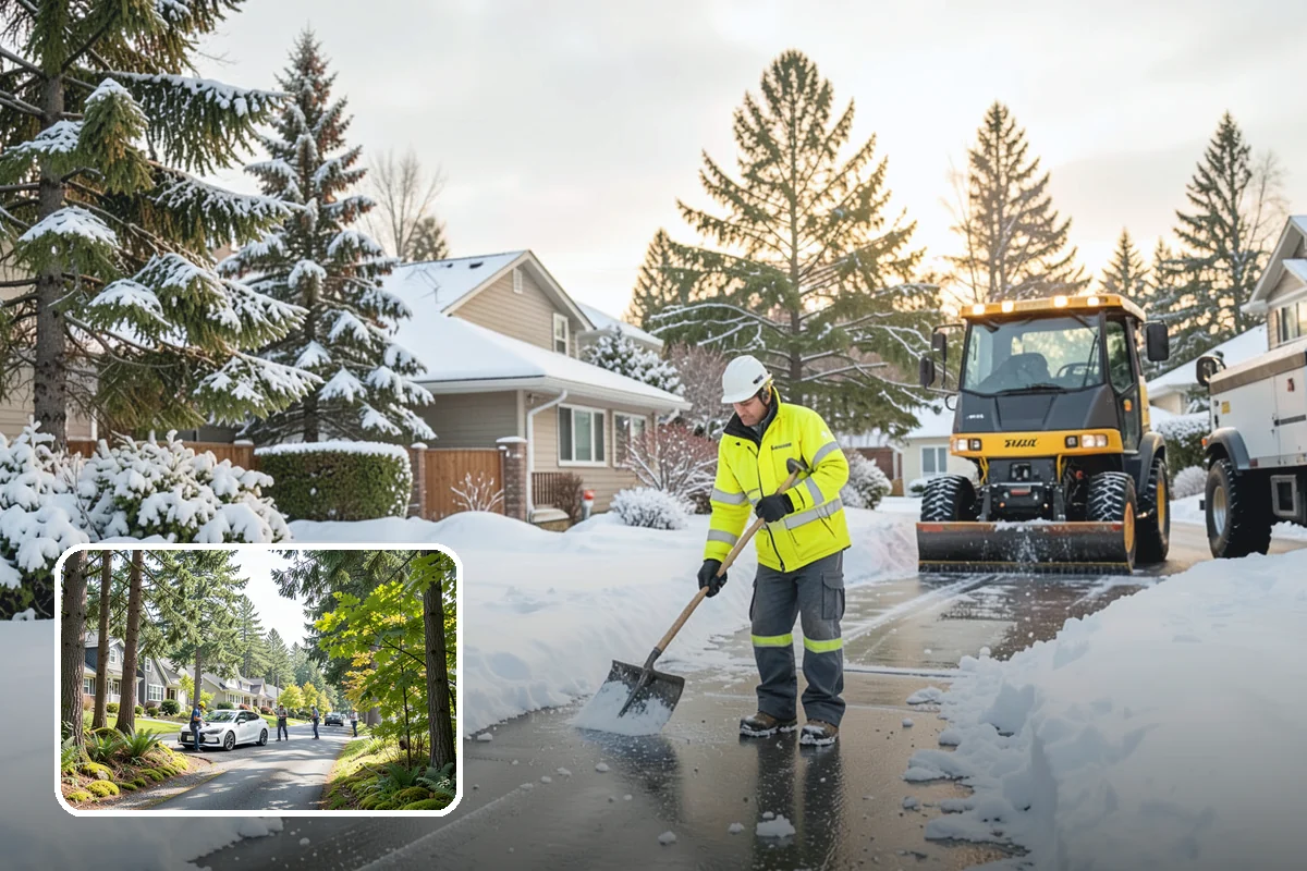 Business Park Sidewalk Clearing in Normandy Park, King County, WA - Inter-building campus walks cleared as a single network