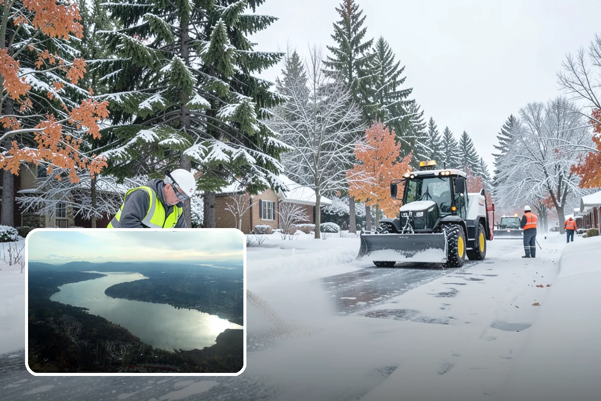 Business Park Sidewalk Clearing in Sammamish, King County, WA - Inter-building campus walks cleared as a single network
