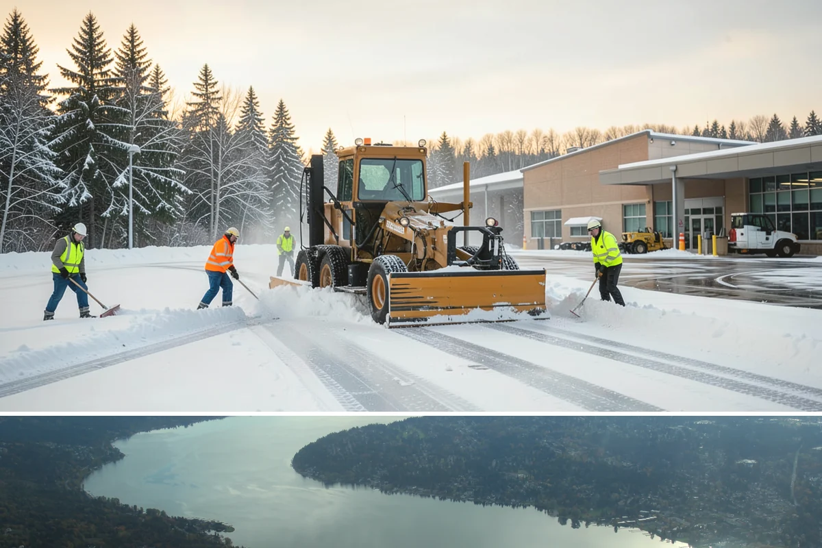 Business Park Sidewalk Clearing in Sammamish, King County, WA - Business park demand runs December through February, when shaded courtyards and connectors refreeze overnight between weekday...