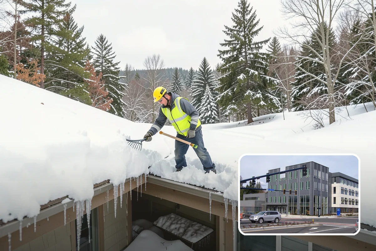Business Park Sidewalk Clearing in Shoreline, King County, WA - Inter-building campus walks cleared as a single network