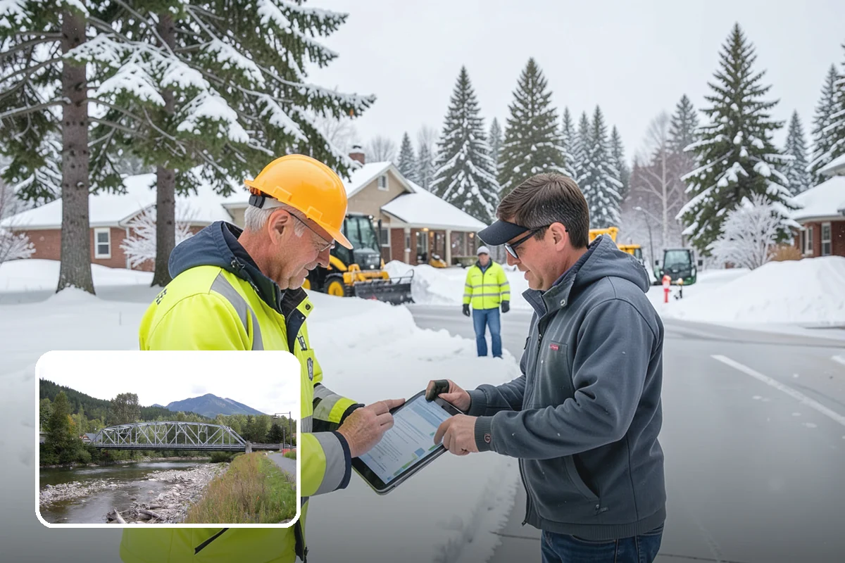 Business Park Sidewalk Clearing in Skykomish, King County, WA - Inter-building campus walks cleared as a single network