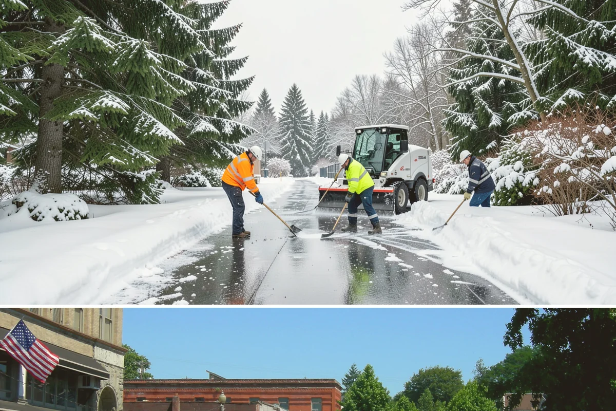 Business Park Sidewalk Clearing in Snohomish, Snohomish County, WA - Business park demand runs December through February, when shaded courtyards and connectors refreeze overnight between weekday...