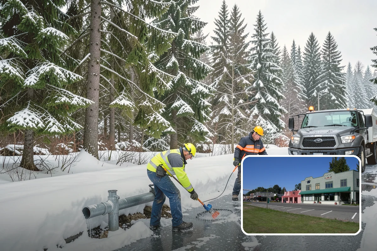 Business Park Sidewalk Clearing in Snoqualmie, King County, WA - Inter-building campus walks cleared as a single network