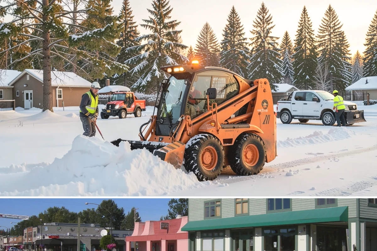 Business Park Sidewalk Clearing in Snoqualmie, King County, WA - Business park demand runs December through February, when shaded courtyards and connectors refreeze overnight between weekday...