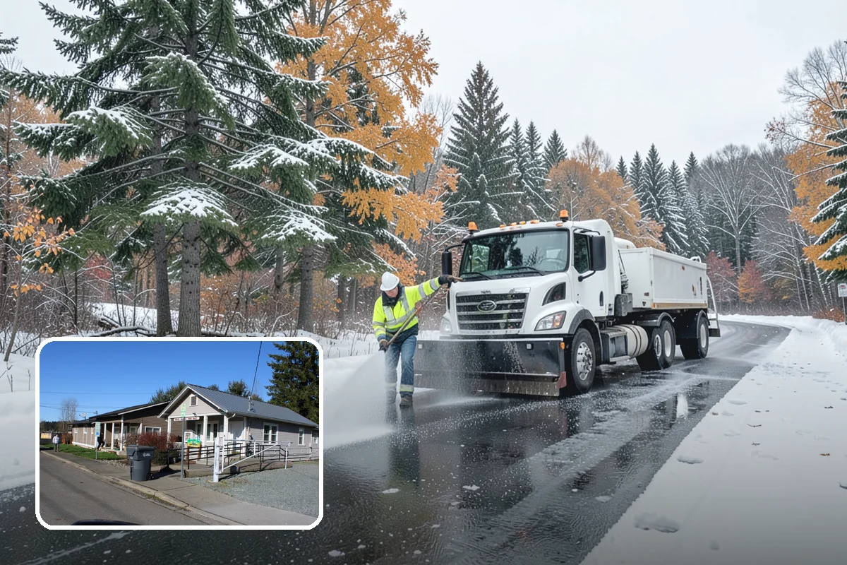Business Park Sidewalk Clearing in South Prairie, Pierce County, WA - Inter-building campus walks cleared as a single network