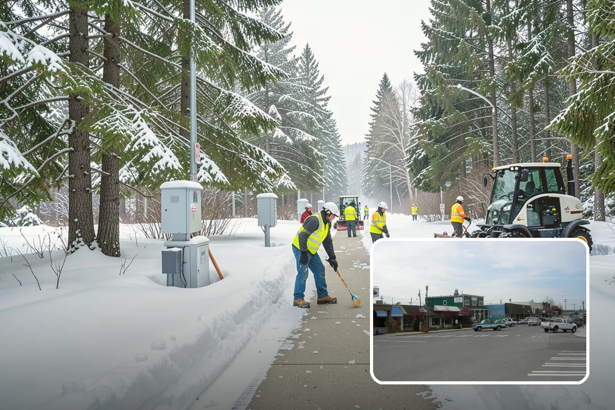 Business Park Sidewalk Clearing in Stanwood, Snohomish County, WA - Inter-building campus walks cleared as a single network