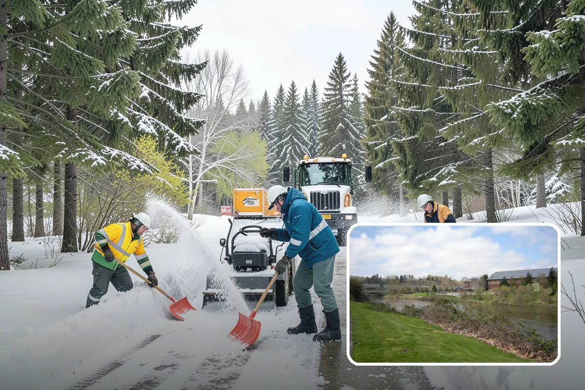 Business Park Sidewalk Clearing in Tukwila, King County, WA - Inter-building campus walks cleared as a single network